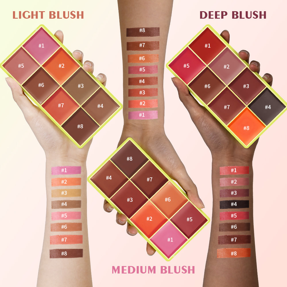 Case Cream Palette Set Makeup 8 Colors, Waterproof Cosmetics Highlighter Blush, Shimmer Shadow, Highlight Face Brighten