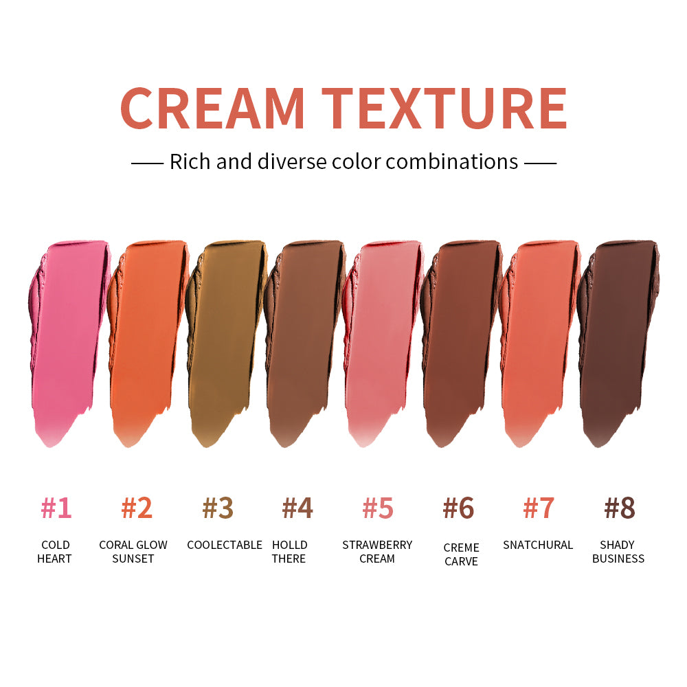 Case Cream Palette Set Makeup 8 Colors, Waterproof Cosmetics Highlighter Blush, Shimmer Shadow, Highlight Face Brighten