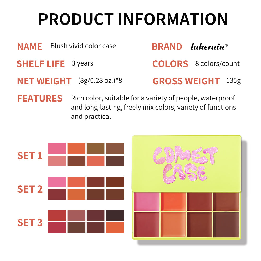 Case Cream Palette Set Makeup 8 Colors, Waterproof Cosmetics Highlighter Blush, Shimmer Shadow, Highlight Face Brighten