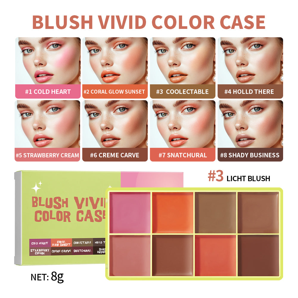 Case Cream Palette Set Makeup 8 Colors, Waterproof Cosmetics Highlighter Blush, Shimmer Shadow, Highlight Face Brighten