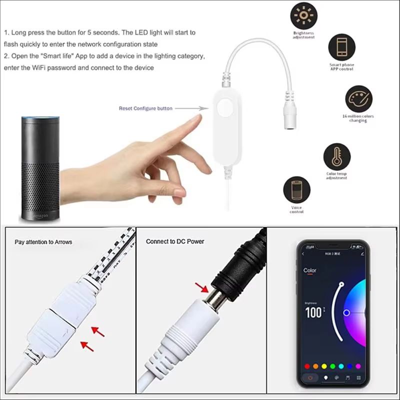 Tuya Smart WiFi RGB LED Under Cabinet Puck Light Kit DC12V 2
