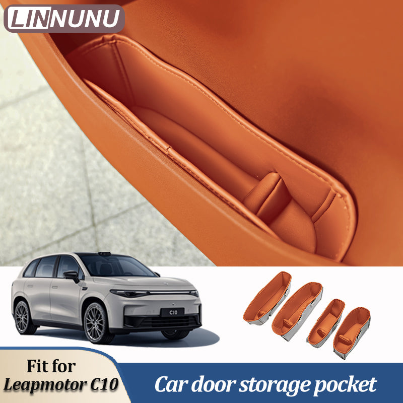 Leapmotor Car Storage Organizer, LINNUNU Leather Door Pocket, Armrest Handle Cover with Multifunction Slot Cushion
