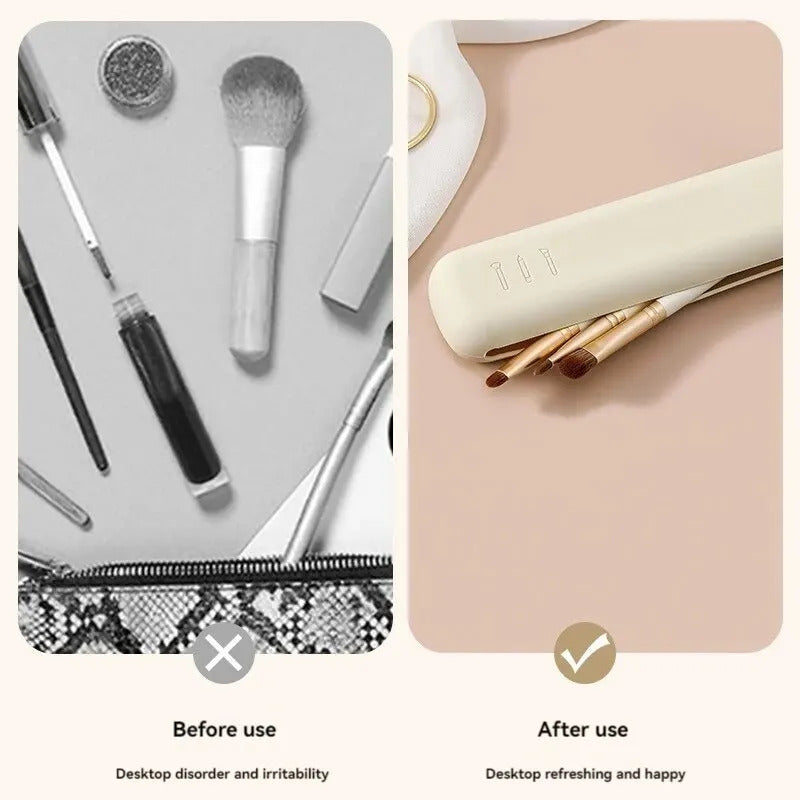 Silicone Makeup Brush Storage Set, Dust-Proof Travel Bag for Brow Pencils, Eyeshadow Brushes, More Portable Compact