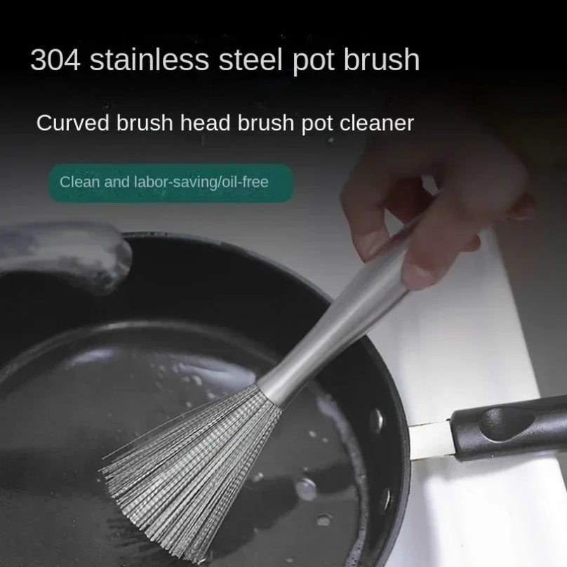 Stainless Steel Kitchen Brush Long Handle Scrubber, Anti Rust Utensil Cleaner, Heavy Duty Pot Cleaning Tool