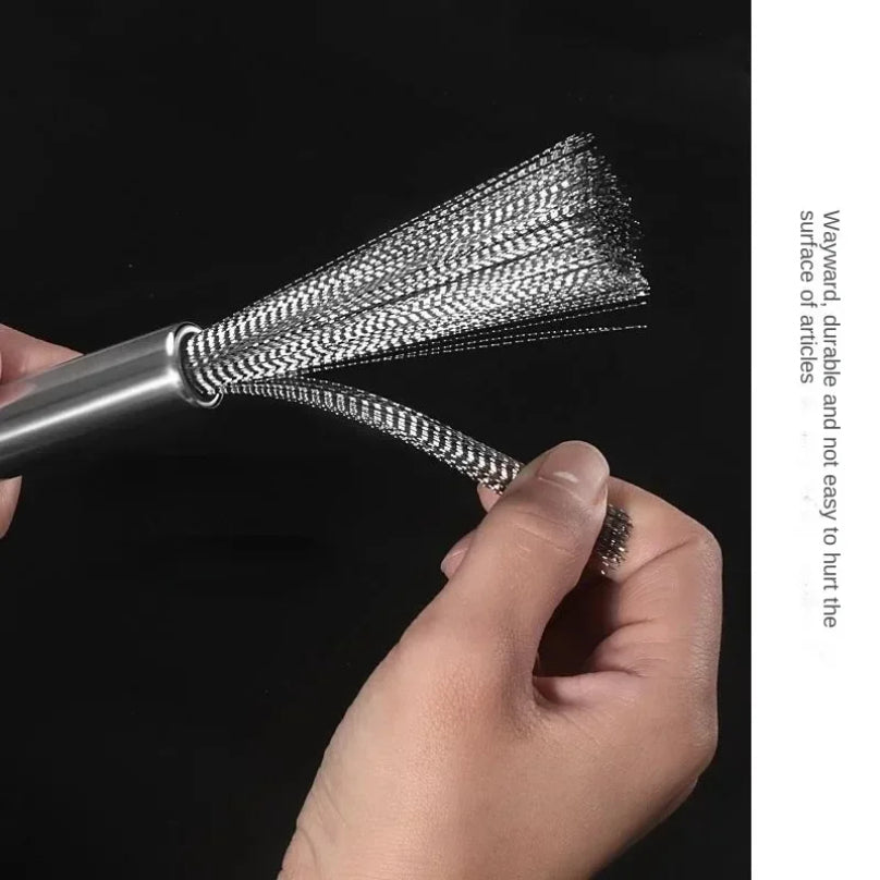 Stainless Steel Kitchen Brush Long Handle Scrubber, Anti Rust Utensil Cleaner, Heavy Duty Pot Cleaning Tool