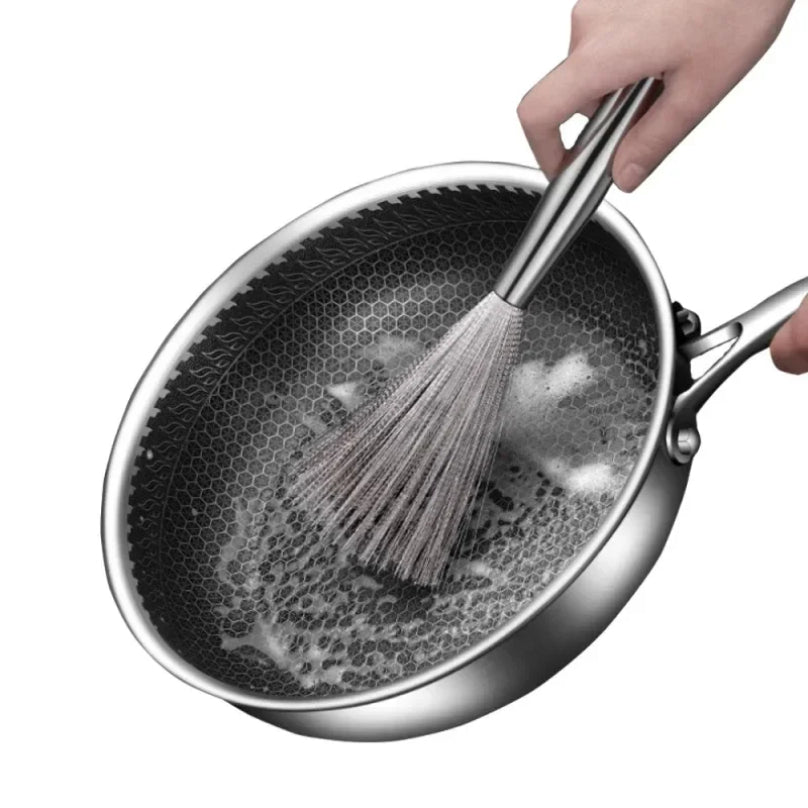Stainless Steel Kitchen Brush Long Handle Scrubber, Anti Rust Utensil Cleaner, Heavy Duty Pot Cleaning Tool