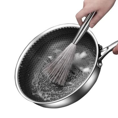 Stainless Steel Kitchen Brush Long Handle Scrubber, Anti Rust Utensil Cleaner, Heavy Duty Pot Cleaning Tool