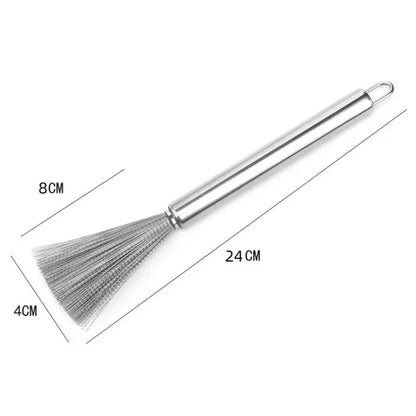 Stainless Steel Kitchen Brush Long Handle Scrubber, Anti Rust Utensil Cleaner, Heavy Duty Pot Cleaning Tool