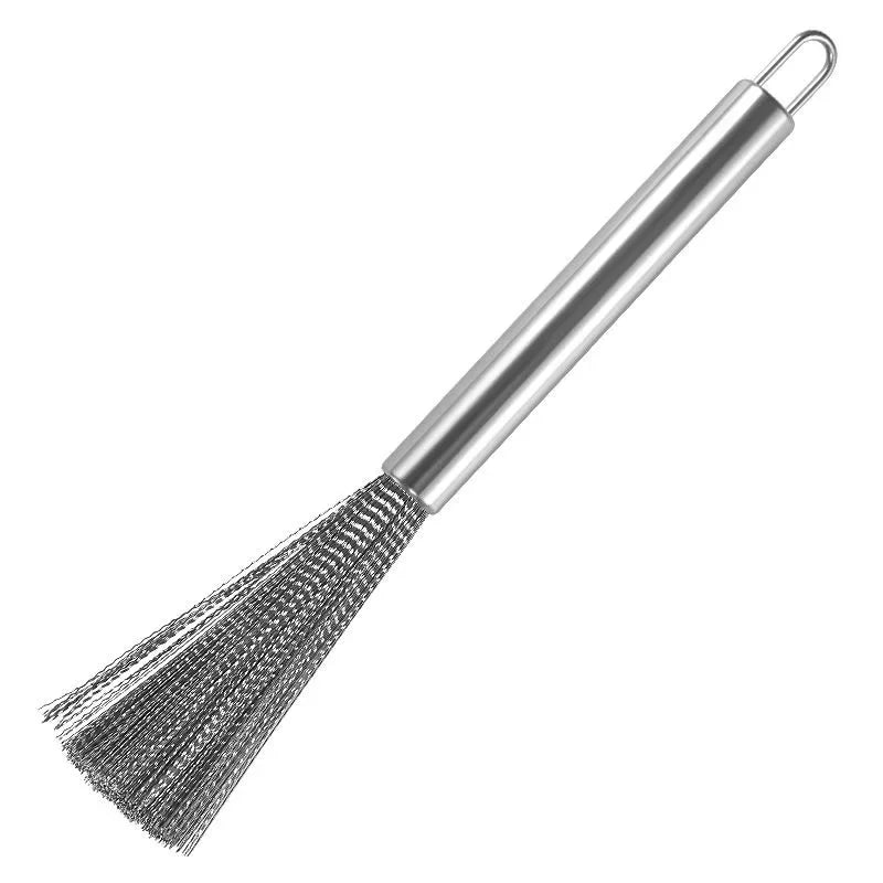 Stainless Steel Kitchen Brush Long Handle Scrubber, Anti Rust Utensil Cleaner, Heavy Duty Pot Cleaning Tool