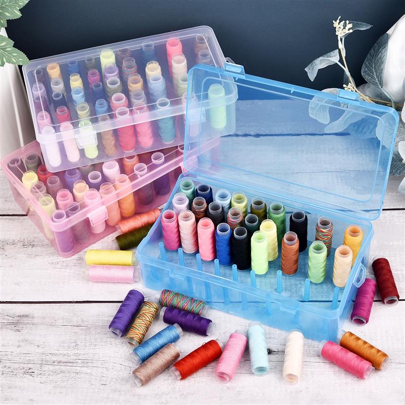 Sewing Thread Storage Box, Spool, Bobbin Organizing Case with Carrying Handle, Craft Thread Holder for Needlework Sewing
