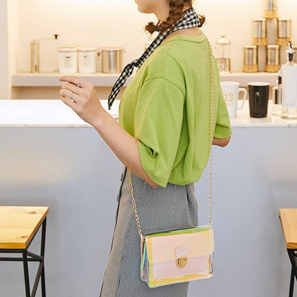 Transparent PVC Bag Fashion Shoulder Bag for Travel, Makeup Waterprof Buckle Closure Pouch with Electroplated Metal Lock