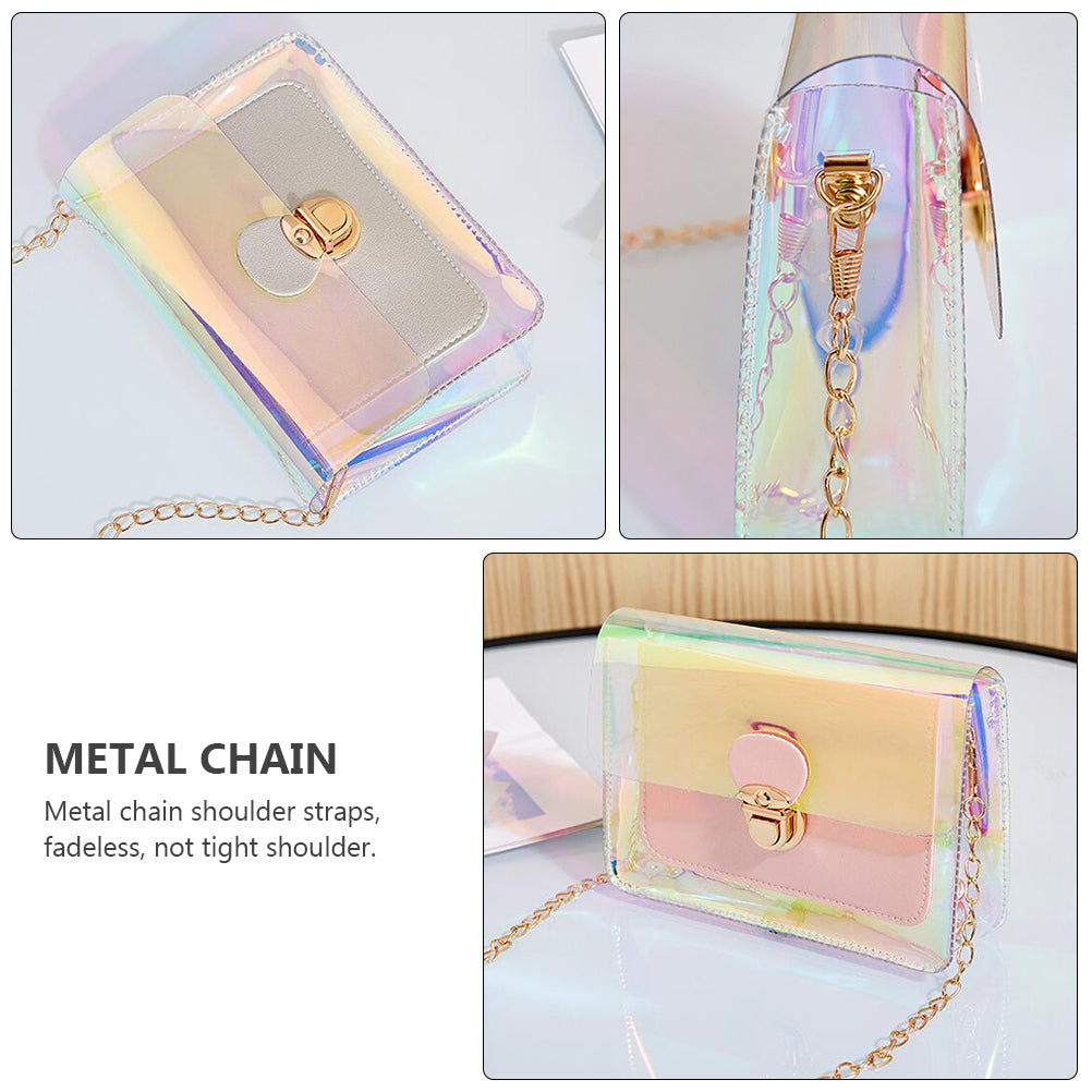 Transparent PVC Bag Fashion Shoulder Bag for Travel, Makeup Waterprof Buckle Closure Pouch with Electroplated Metal Lock