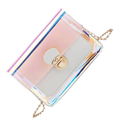 Transparent PVC Bag Fashion Shoulder Bag for Travel, Makeup Waterprof Buckle Closure Pouch with Electroplated Metal Lock