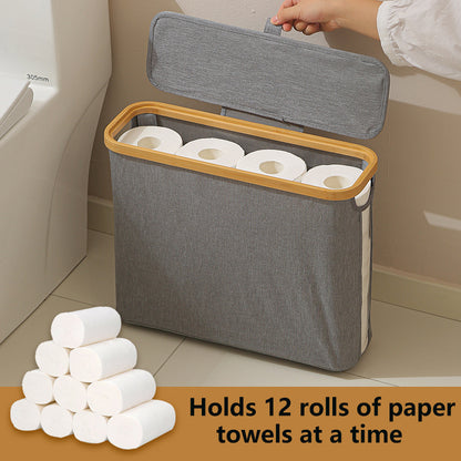 See-Through Paper Towel Storage Basket, Foldable Waterproof Storage Box with Lid for Bathroom, Household Sundries