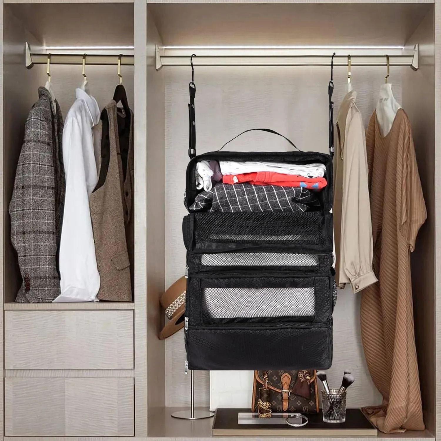 Collapsible Hanging Travel Wardrobe Organizer For Efficient Packing 4