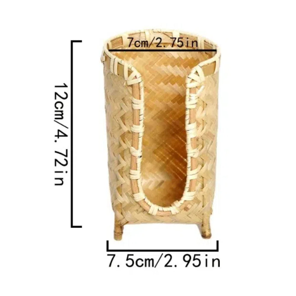Handmade Bamboo Woven Cup Holder Rack, Retro Tea Cup Storage Basket, Space-Saving Japanese Style Paper Cup Dispenser