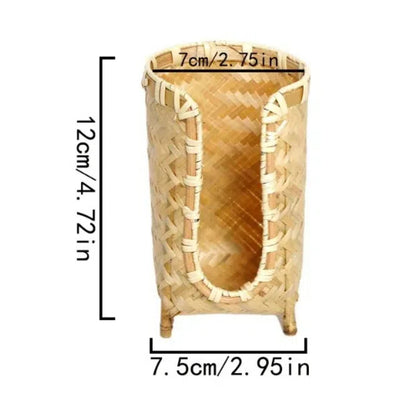 Handmade Bamboo Woven Cup Holder Rack, Retro Tea Cup Storage Basket, Space-Saving Japanese Style Paper Cup Dispenser