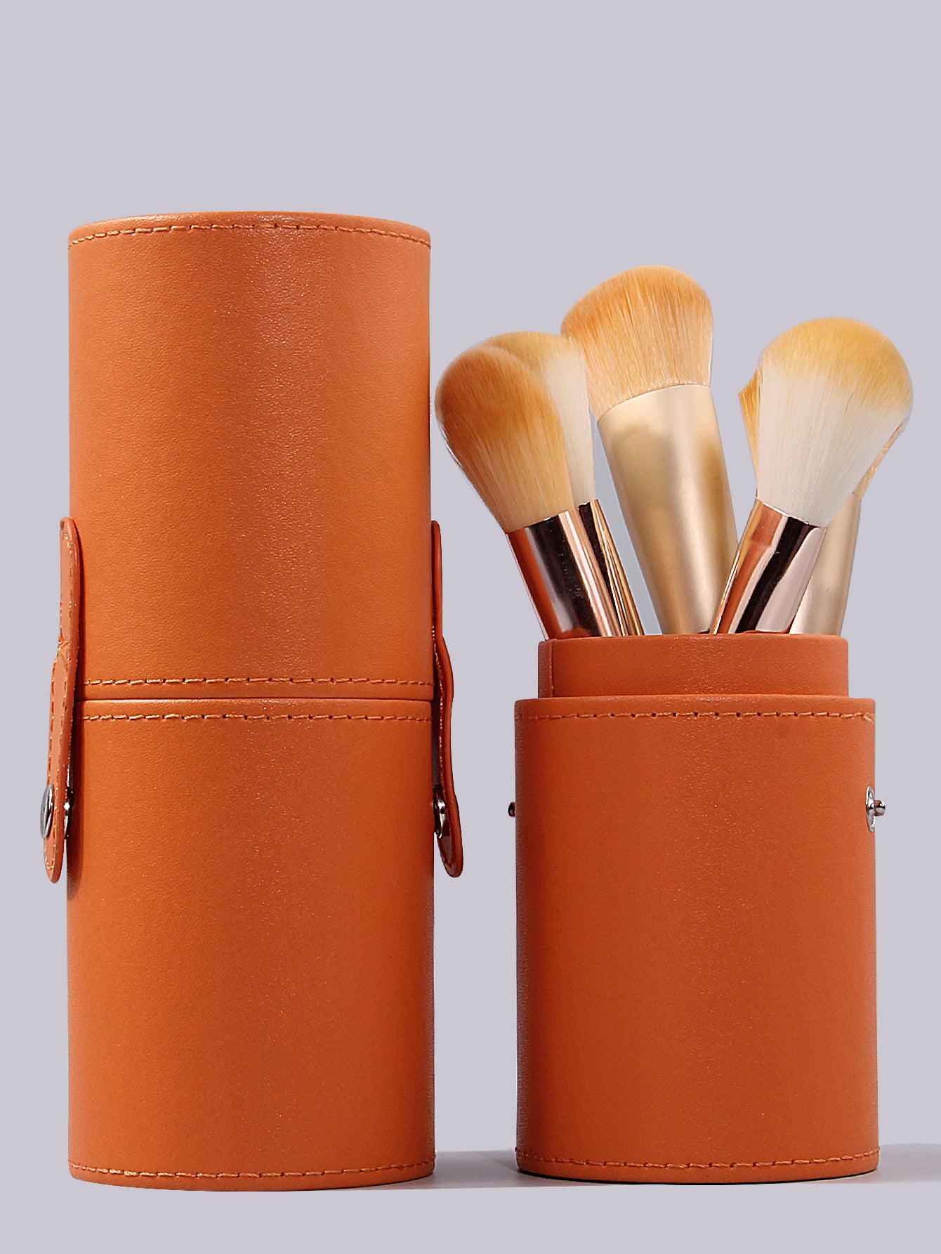 Luxury High-End Orange Makeup Brush Storage Bucket, Premium Leather Makeup Bucket for Travel, Large Capacity Beauty Tool