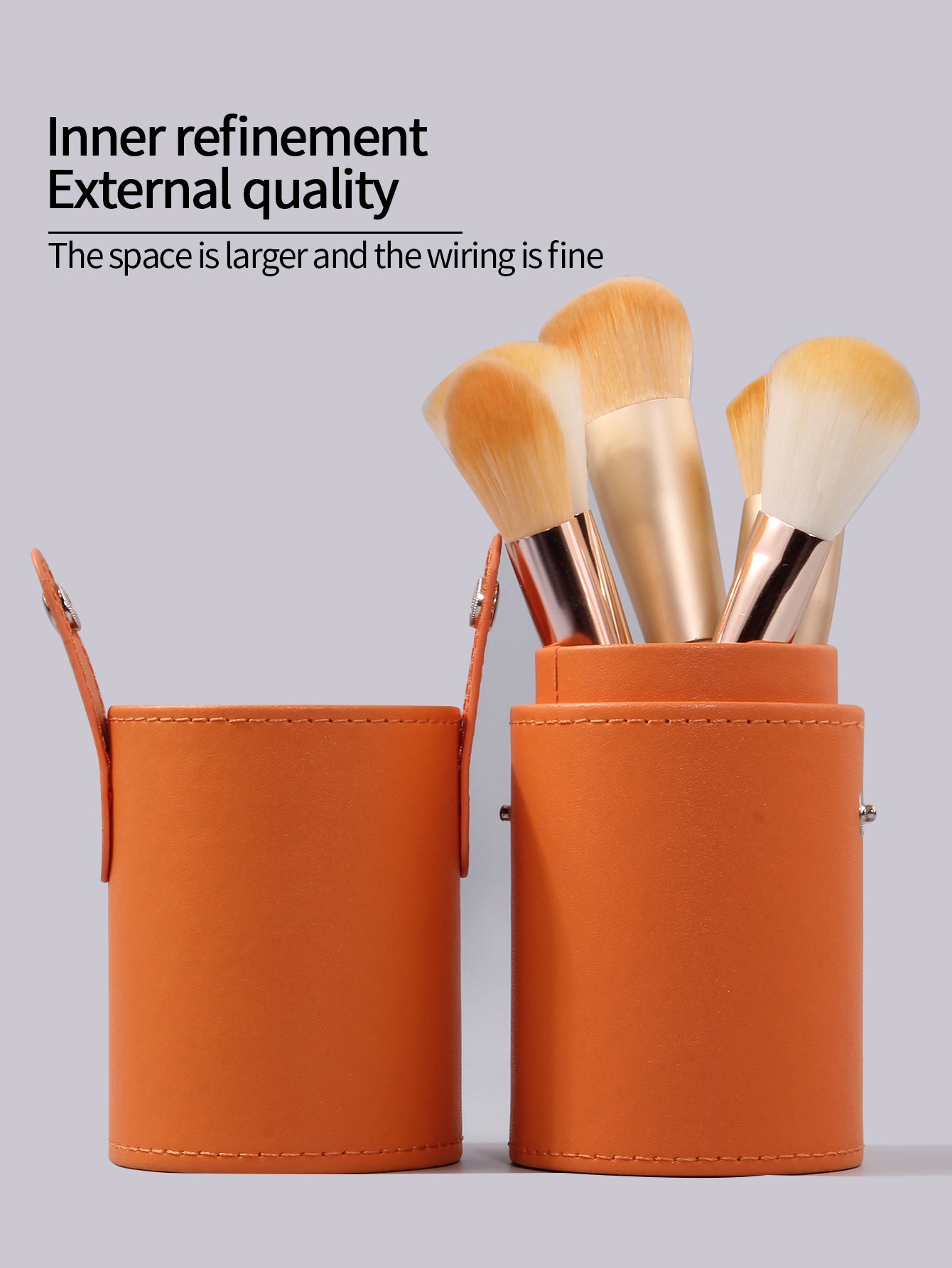 Luxury High-End Orange Makeup Brush Storage Bucket, Premium Leather Makeup Bucket for Travel, Large Capacity Beauty Tool