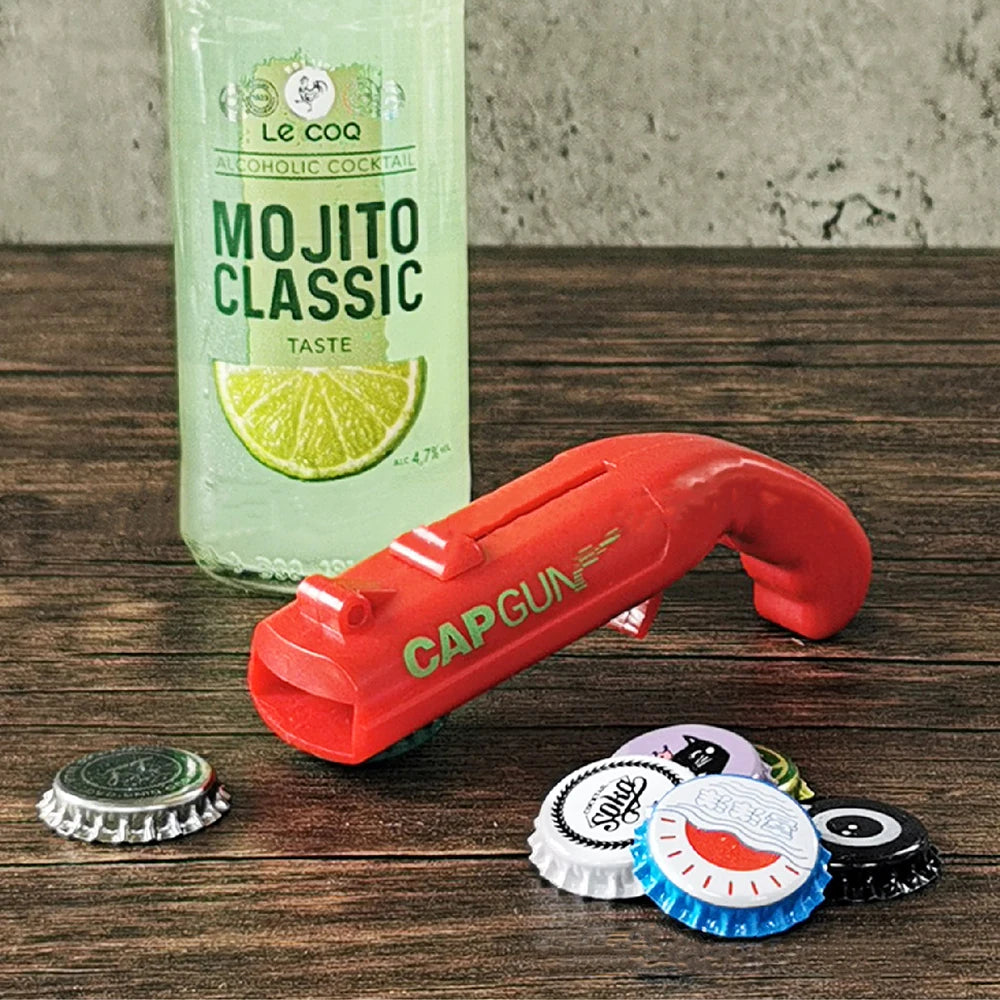 Cap Gun Beer Bottle Opener, Beverage Cap Launcher Toy, Portable Party Tool for Kitchen, Bar, Drinking Games Fun