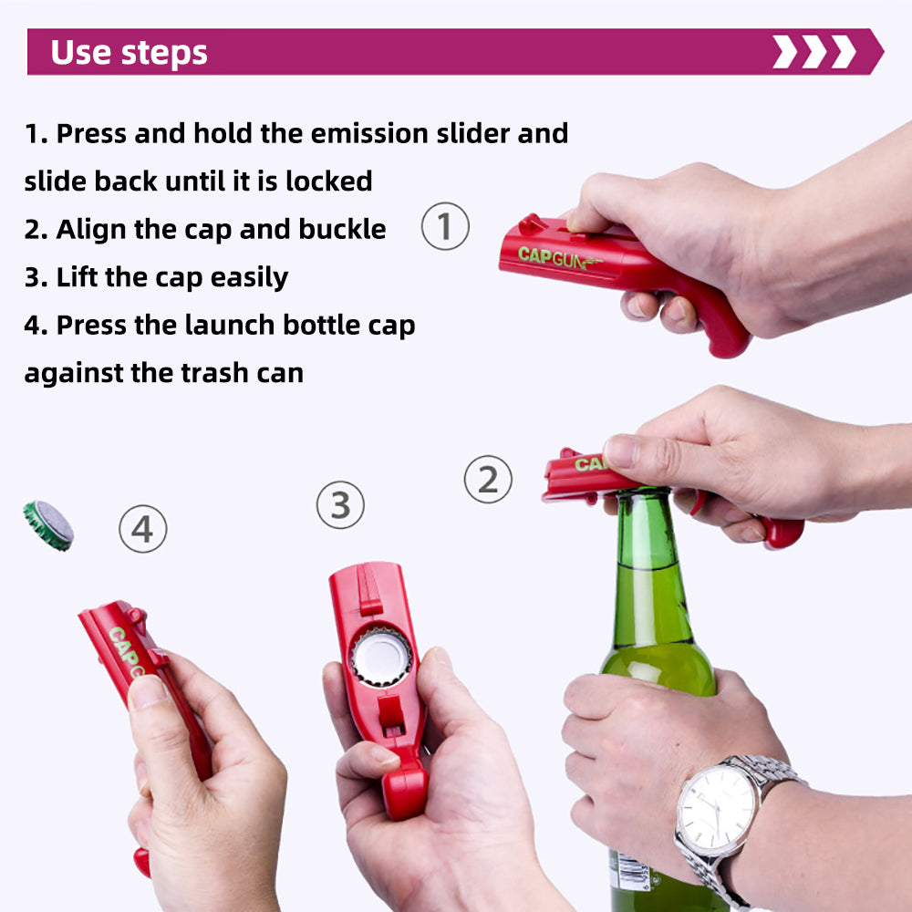 Cap Gun Beer Bottle Opener, Beverage Cap Launcher Toy, Portable Party Tool for Kitchen, Bar, Drinking Games Fun