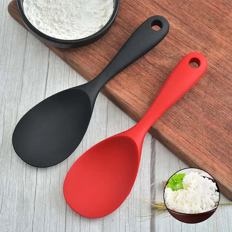 Silicone Rice Spoon Kitchen Ladle, Non-stick Saucepan Scoop with Holes, Hanging Cooking Spoon for Rice Cookers
