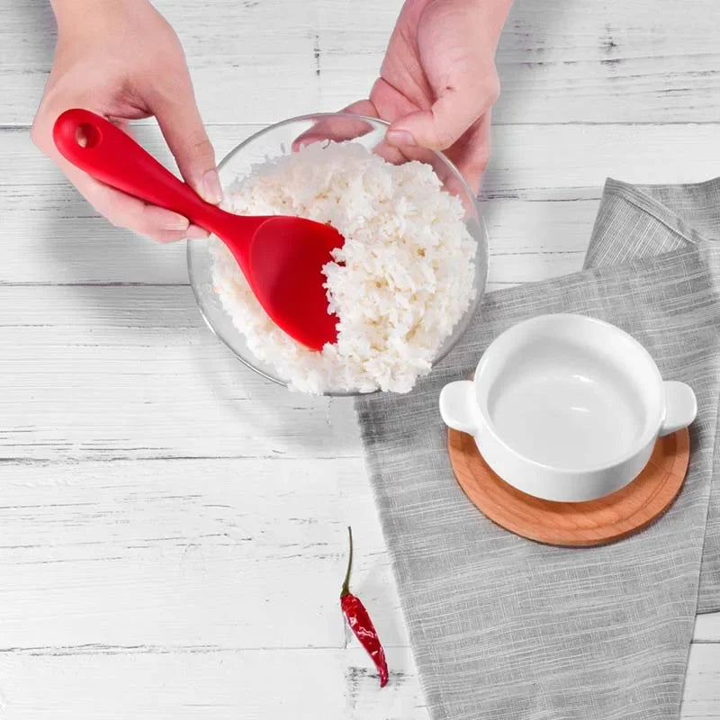 Silicone Rice Spoon Kitchen Ladle, Non-stick Saucepan Scoop with Holes, Hanging Cooking Spoon for Rice Cookers