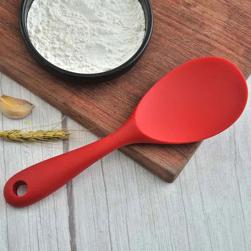 Silicone Rice Spoon Kitchen Ladle, Non-stick Saucepan Scoop with Holes, Hanging Cooking Spoon for Rice Cookers