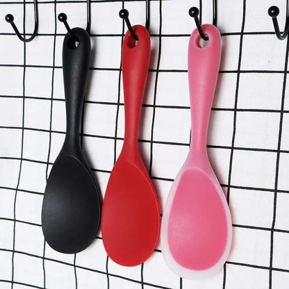 Silicone Rice Spoon Kitchen Ladle, Non-stick Saucepan Scoop with Holes, Hanging Cooking Spoon for Rice Cookers