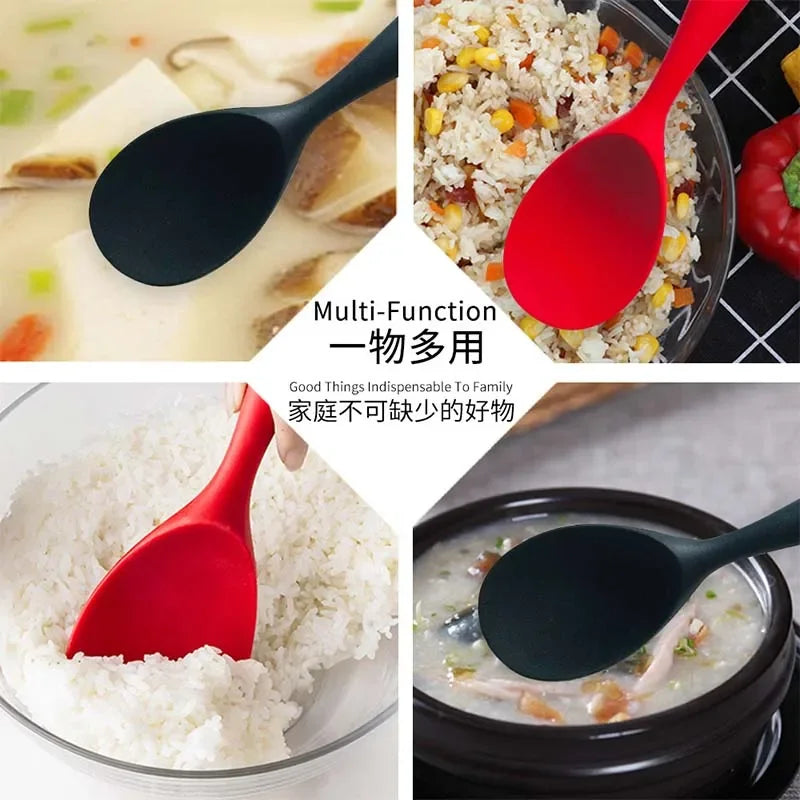 Silicone Rice Spoon Kitchen Ladle, Non-stick Saucepan Scoop with Holes, Hanging Cooking Spoon for Rice Cookers