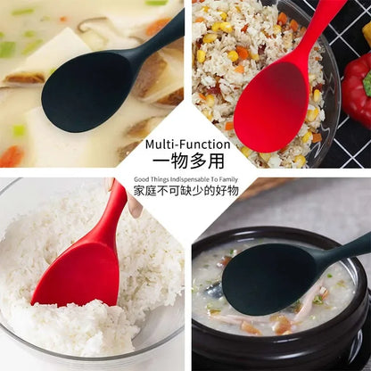 Silicone Rice Spoon Kitchen Ladle, Non-stick Saucepan Scoop with Holes, Hanging Cooking Spoon for Rice Cookers