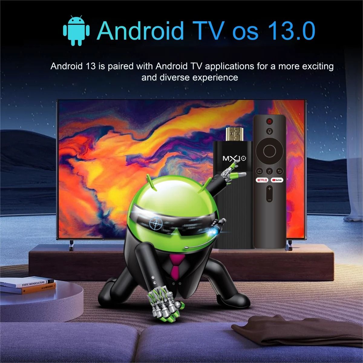 MX10 F3 Android 13 TV Stick 2GB RAM 16GB Storage Mini WiFi Streaming Device 4