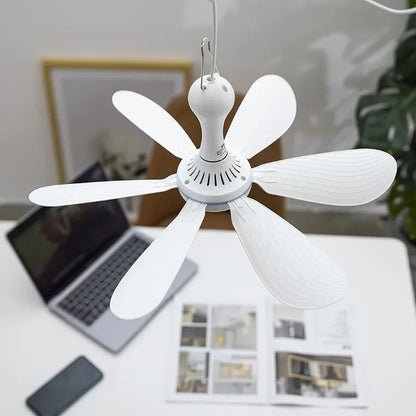 Silent 6 Leaf USB Powered Ceiling Fan with Remote Control for Tent Camping and Dorm