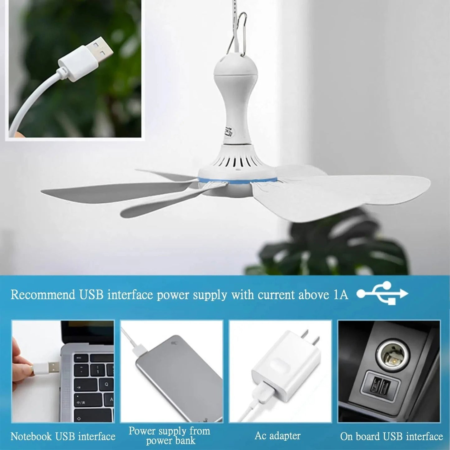 Silent 6 Leaf USB Powered Ceiling Fan With Remote Control For Tent Camping And Dorm 2
