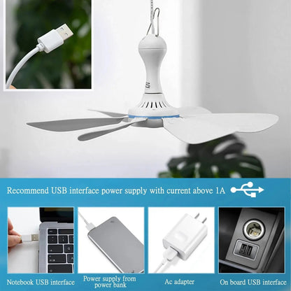 Silent 6 Leaf USB Powered Ceiling Fan With Remote Control For Tent Camping And Dorm 2