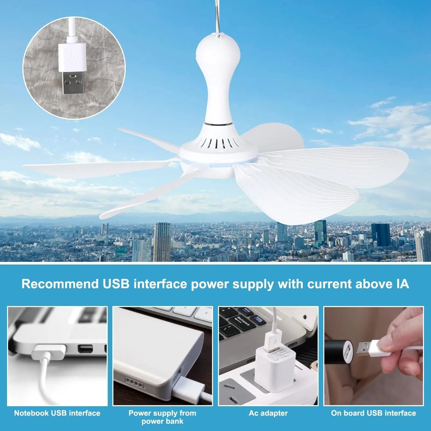Silent 6 Leaf USB Powered Ceiling Fan With Remote Control For Tent Camping And Dorm 5