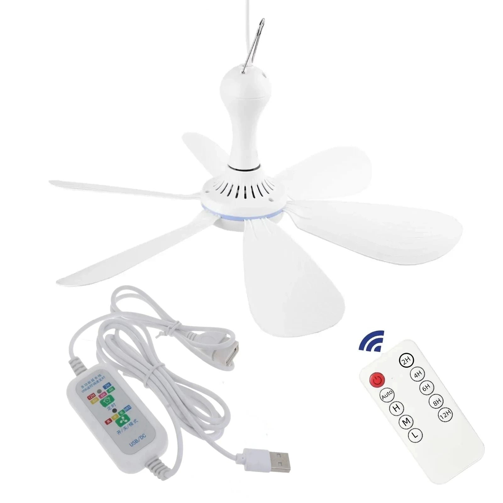 Silent 6 Leaf USB Powered Ceiling Fan With Remote Control For Tent Camping And Dorm 8