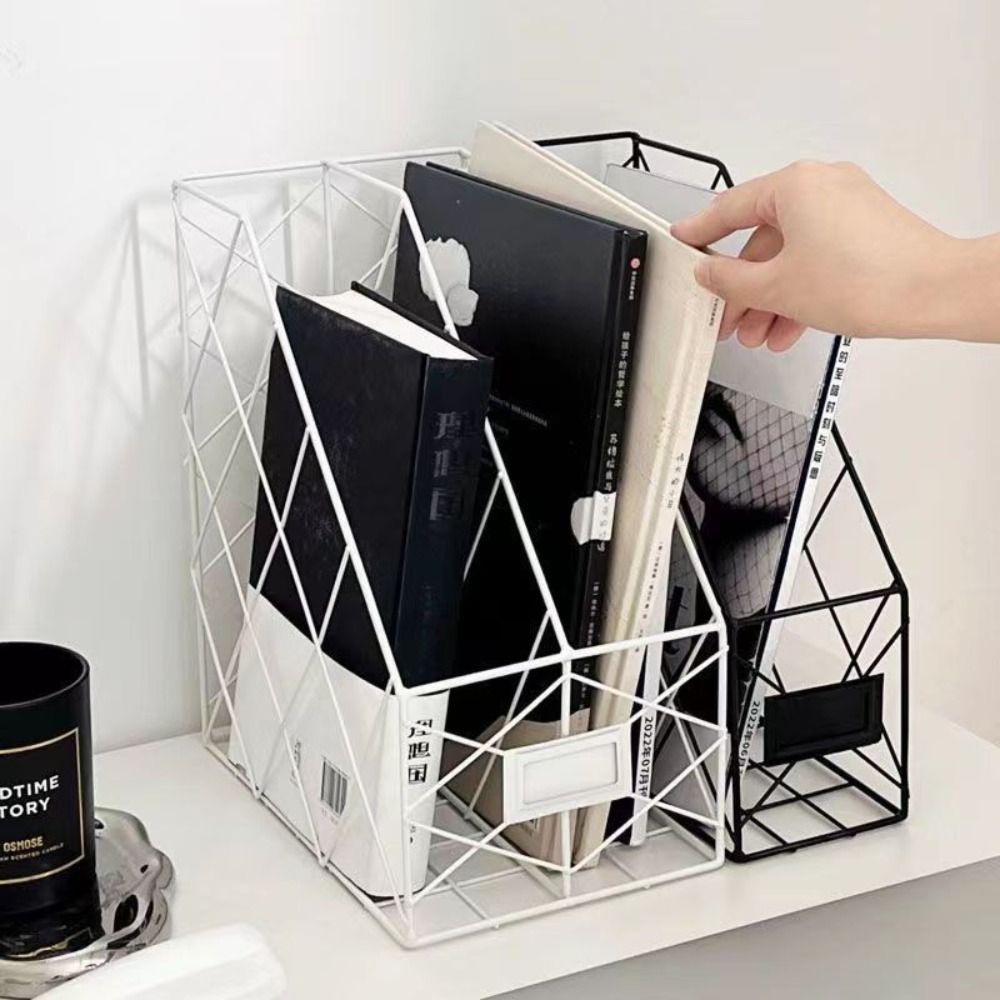 Vertical Mesh Metal Desktop File Shelf, High Appearance Wrought Iron File Holder, Multifunction Magazine Storage Rack