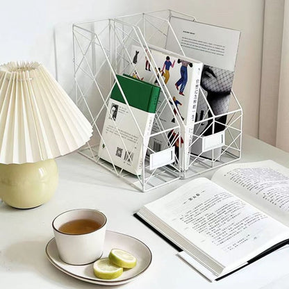 Vertical Mesh Metal Desktop File Shelf, High Appearance Wrought Iron File Holder, Multifunction Magazine Storage Rack