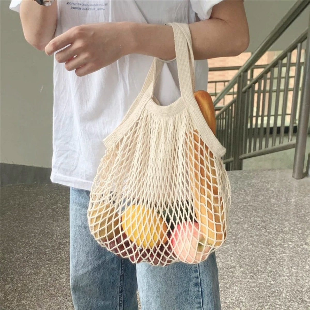 1Pc Portable Reusable Grocery Shopping Bag, Foldable Mesh Bag for Fruits, Vegetables Eco-Friendly Shopping