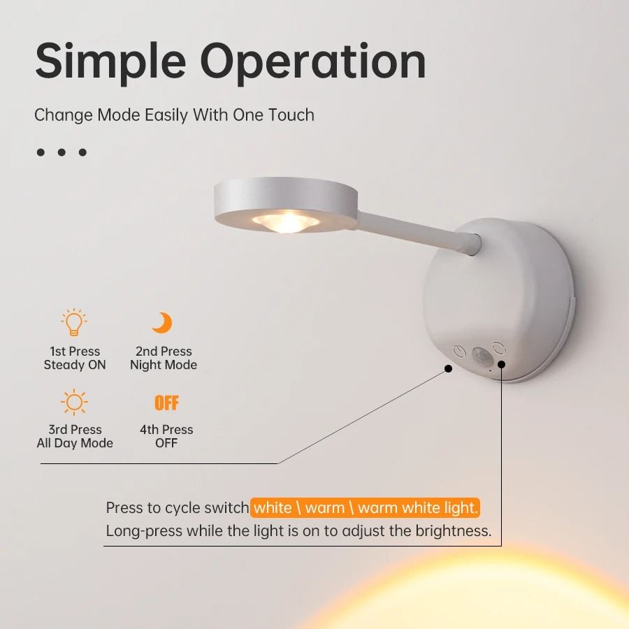 Rechargeable LED Wall Spotlight With Motion Sensor Dimmable Night Light For Decoration 3