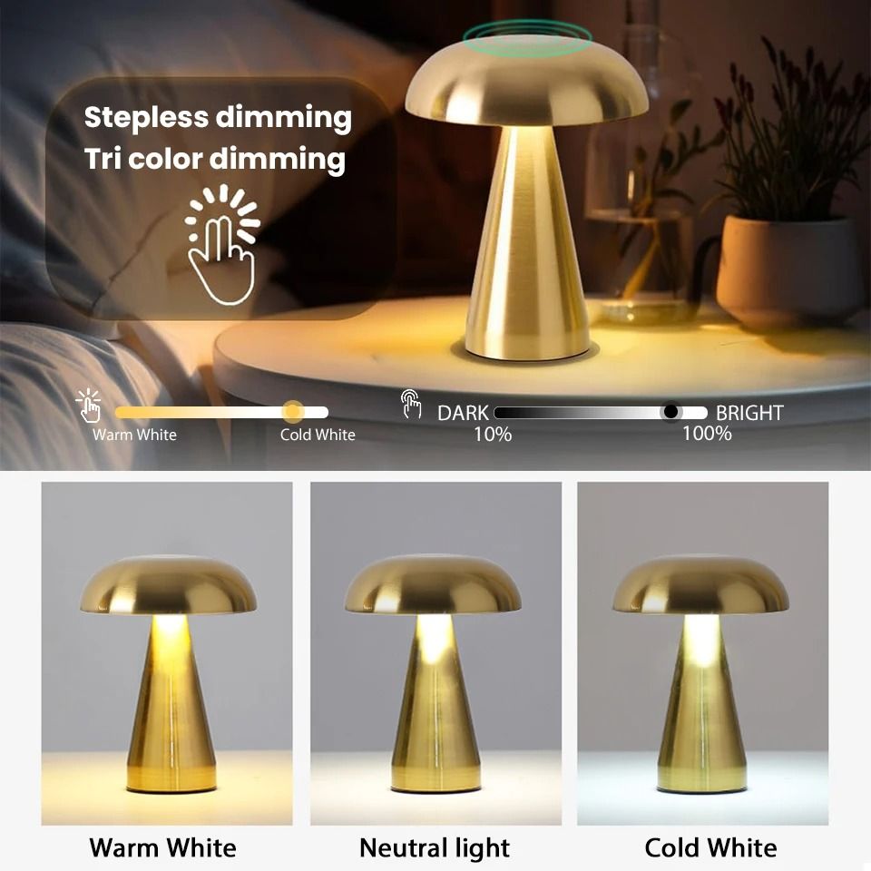 Retro Mushroom LED Night Lamp Rechargeable Touch Sensor Desk Reading Light 1