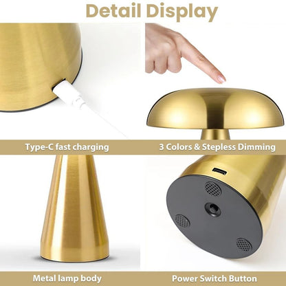 Retro Mushroom LED Night Lamp Rechargeable Touch Sensor Desk Reading Light 5