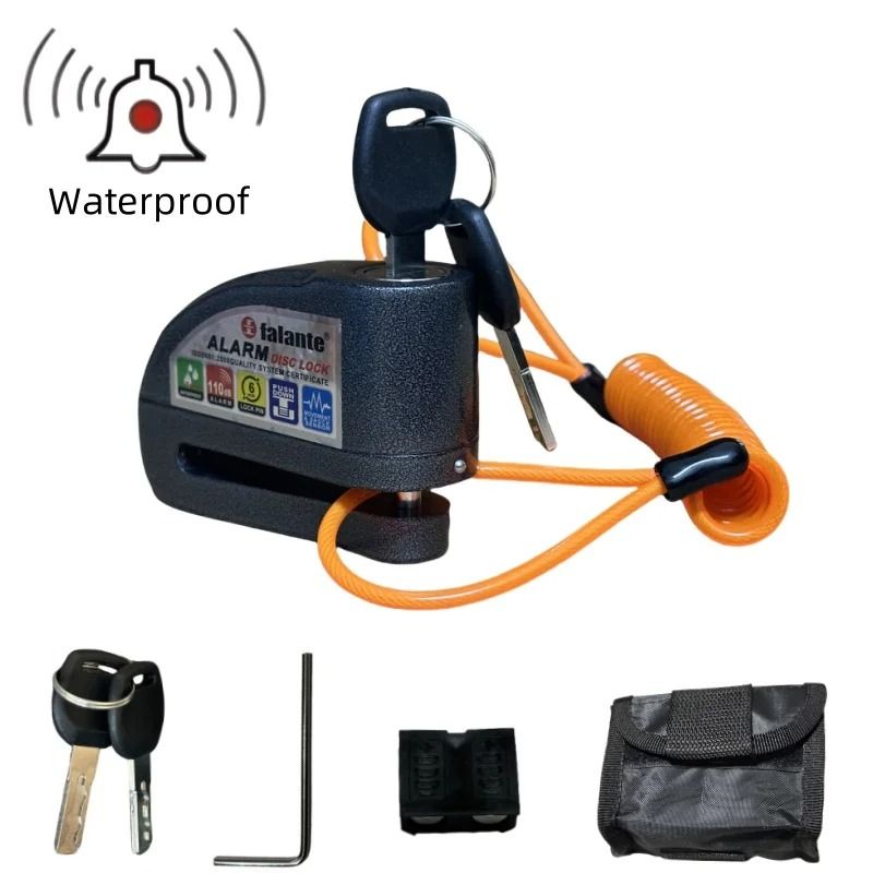 Motorcycle Bicycle Disc Lock with Alarm and Anti Theft Reminder Rope