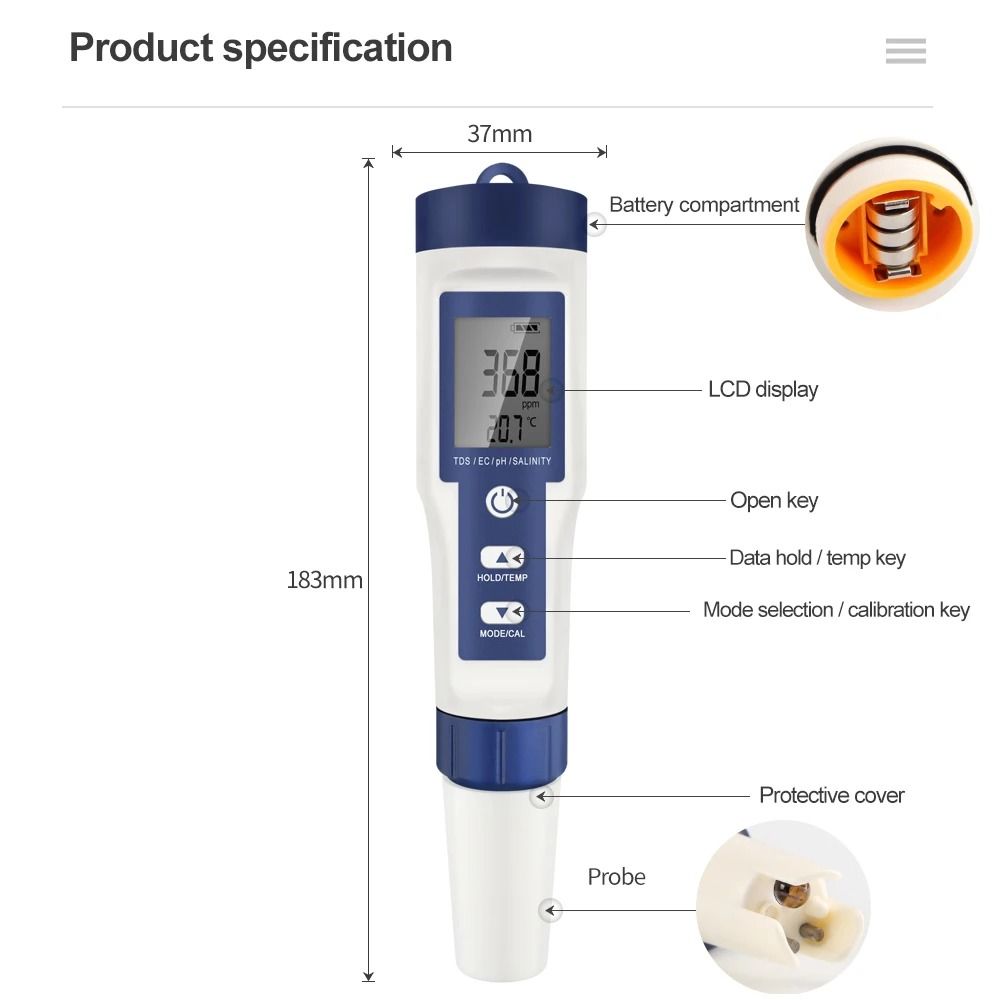 5 In 1 Digital Water Quality Tester For Aquarium And Drinking Water 6
