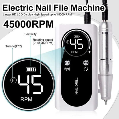 Rechargeable 45000RPM Electric Nail Drill Machine For Professional Manicure 2