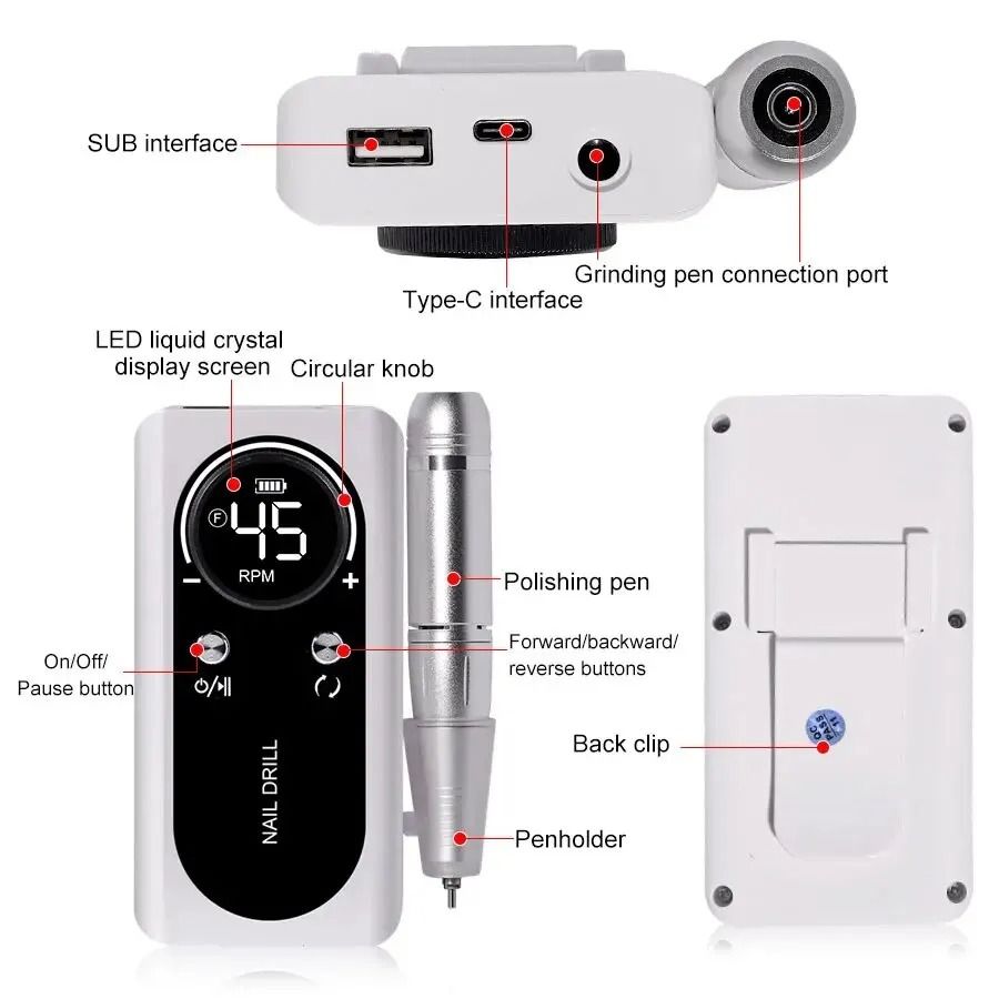 Rechargeable 45000RPM Electric Nail Drill Machine For Professional Manicure 5