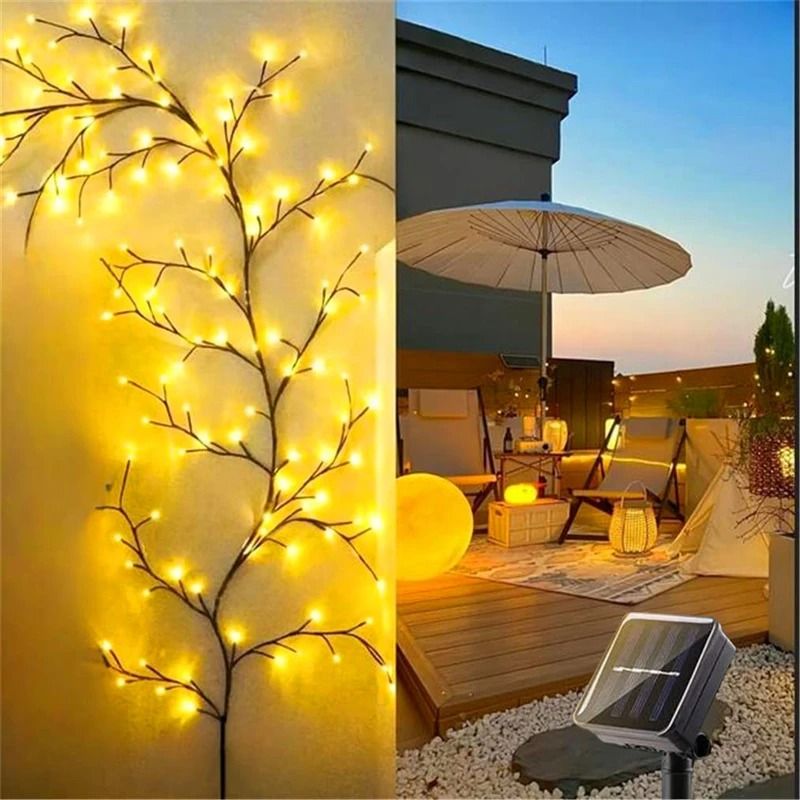 96 LED Solar Willow Vine String Lights Waterproof Outdoor Fairy Lights with Lighting Modes