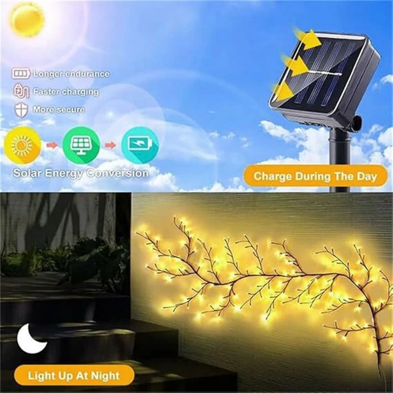 96 LED Solar Willow Vine String Lights Waterproof Outdoor Fairy Lights With Lighting Modes 3