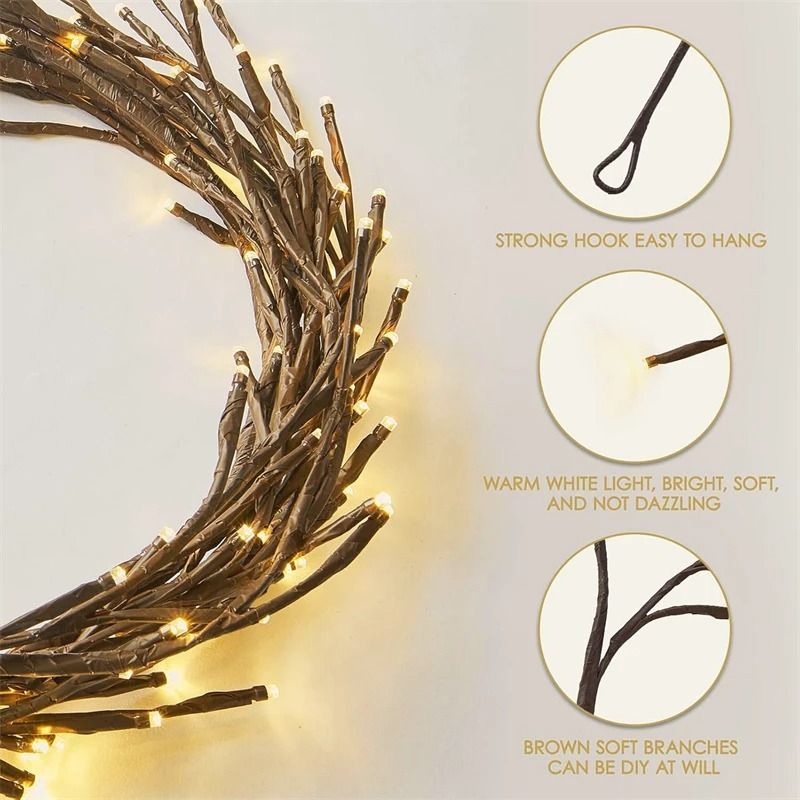 96 LED Solar Willow Vine String Lights Waterproof Outdoor Fairy Lights With Lighting Modes 5